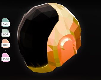 Gold Dj Helmet Papercraft Template in SVG, DXF & PDF Formats, Low Poly Futuristic Robot Mask diy Paper Model (Daft Punk)