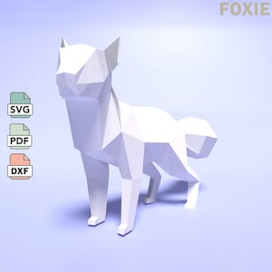 Arctic fox papercraft tempalte in SVG DXF PDF formats, make your own 3d low poly model of arctic white fox with paper and decorate your home