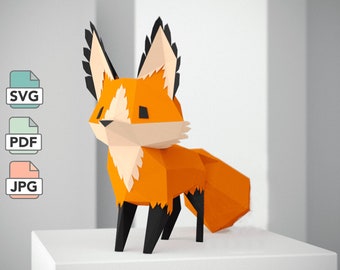 Low Poly Fox Papercraft Template in PDF Format, DIY Fox Paper Model, Woodland Animal Craft