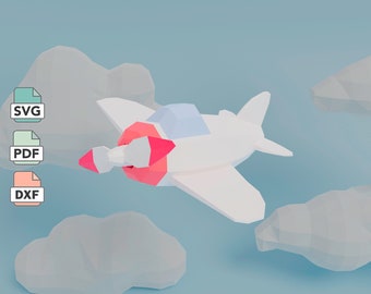 Propeller Airplane Papercraft Template in SVG, DXF & PDF Formats, 3D Low Poly Aircraft diy Paper Model