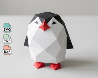3D Papercraft Penguin Template, Printable Low Poly Animal Sculpture, Diy Nursery Shelf Decor, Paper Craft Pattern SVG PDF DXF