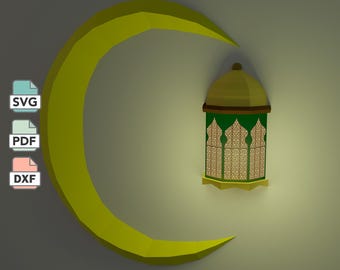 Ramadan lantern papercraft template, moon wall decoration, kids craft for Ramazan & Eid, printable DIY decor for home, classroom and parties