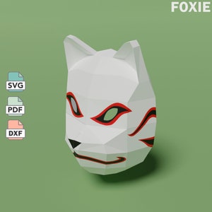 Anbu mask papercraft template in SVG, PDF, DXF formats, kitsune mask origami, template for creating 3d model of mask of kakashi