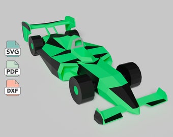 Plantilla de papercraft de auto de carreras de Fórmula 1 en formatos SVG, DXF y PDF, ¡crea tu propio auto de carreras y decoremos tu hogar!