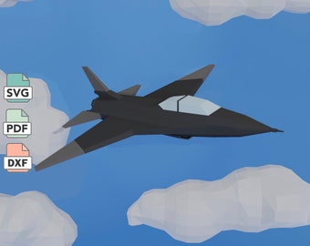 F-16 Fighter Jet Papercraft Template in PDF, SVG & DXF Formats, Low Poly Fighter diy Paper Model, Aviation Decor, Printable Papercraft