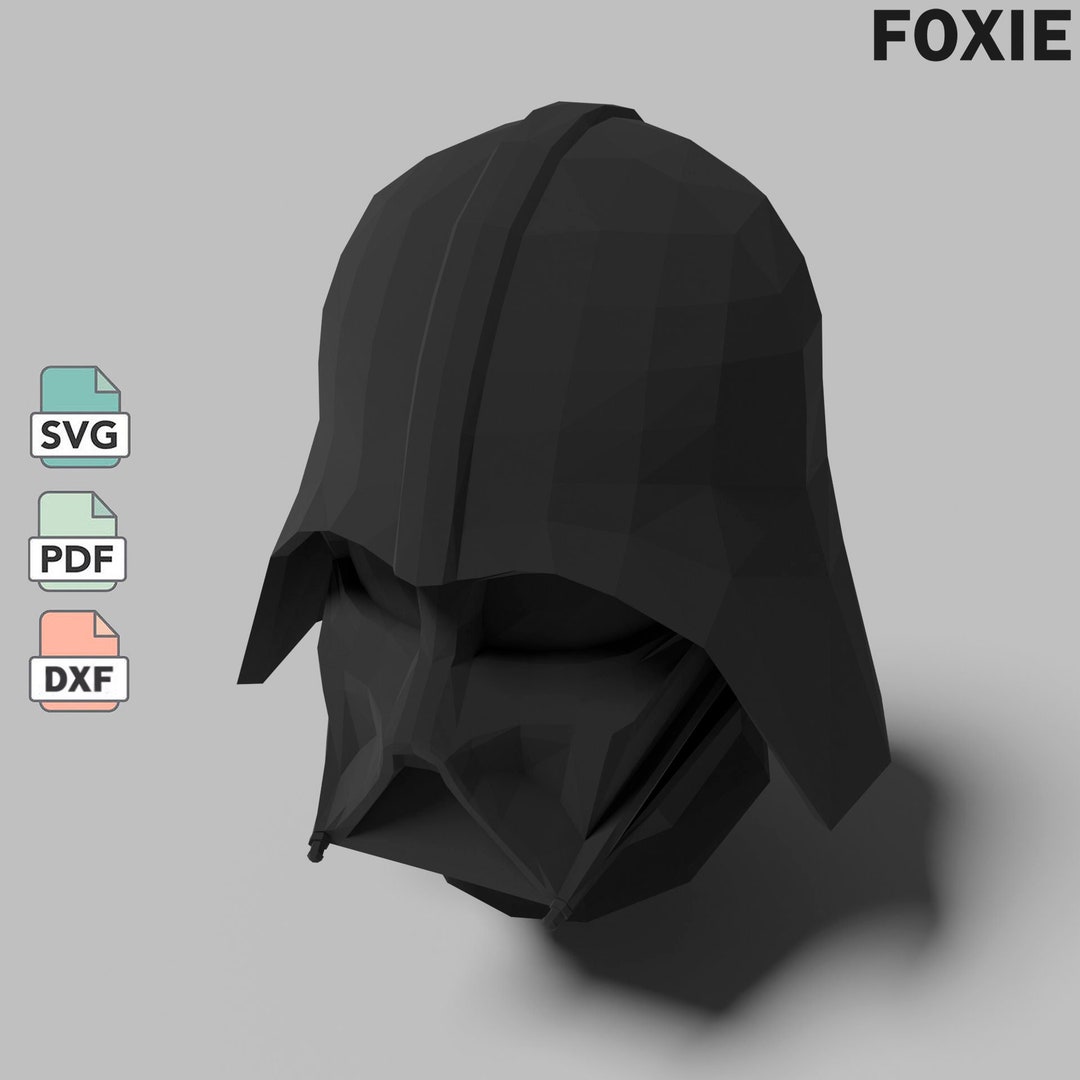 Darth Vader Helmet Papercraft in SVG, PDF, DXF Formats, 3d Low Poly