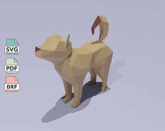 Dog Papercraft Template in SVG, DXF & PDF Formats, Low Poly Dog diy Paper Model, Pet Animal Decor, Printable Papercraft Craft