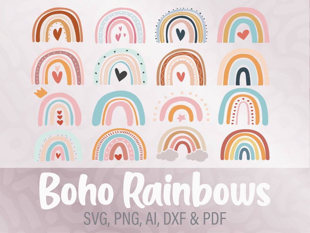 Boho Rainbow Svg 16 Boho Rainbow Clipart Pastel Rainbows Svg Bohemian ...