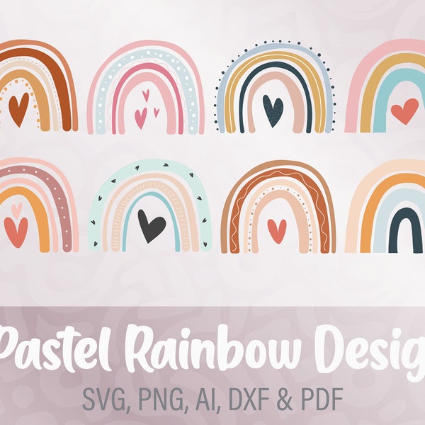 Pastel boho rainbow svg bundle | rainbow clipart | vector svg | boho svg | nursery svg | pastel rainbow svg | rainbow cricut cut file png