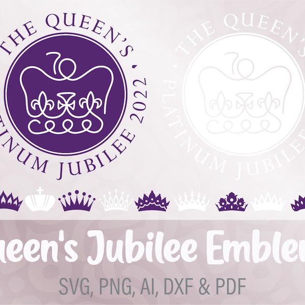 Queen's Platinum Jubilee Emblem svg | official merchandise svg | Edward Roberts svg | souvenirs | procreate | purple & white cricut cut file