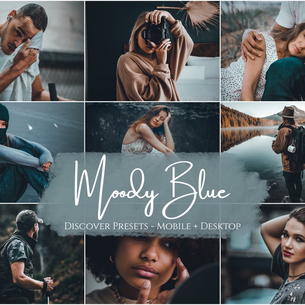 10 MOODY BLUE LIGHTROOM Presets, Lightroom Mobile and Desktop, photo editing, nature preset, portrait photography, blogging edit, Instagram