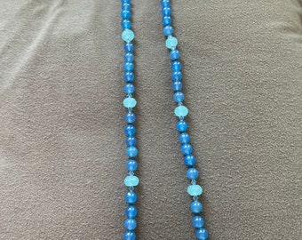 Blue agate necklace with silver plated clasp