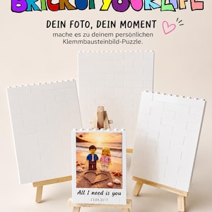 Photo personnalisée en briques de construction | Cadeau couple & fête des pères | Tableau personnalisé | Saint-Valentin lui + elle