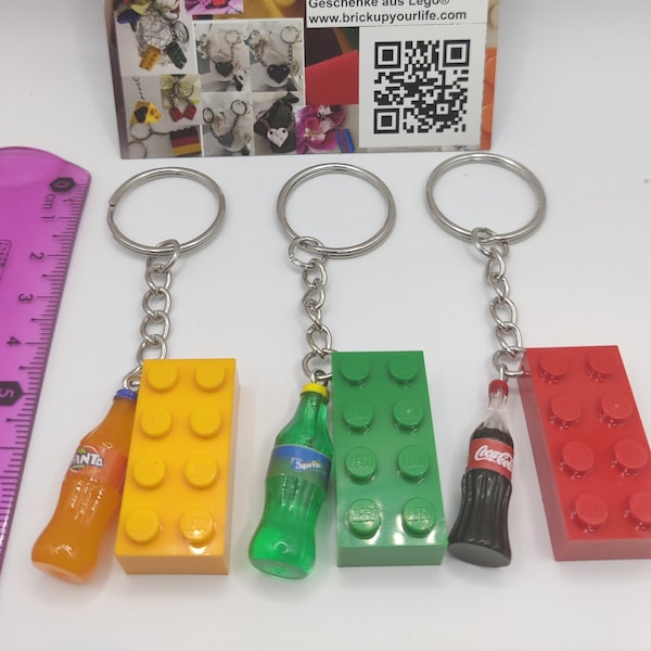 Porte-clés avec Coca Cola® , Fanta® , Sprite® Porte-charmes avec brique Lego® assortie