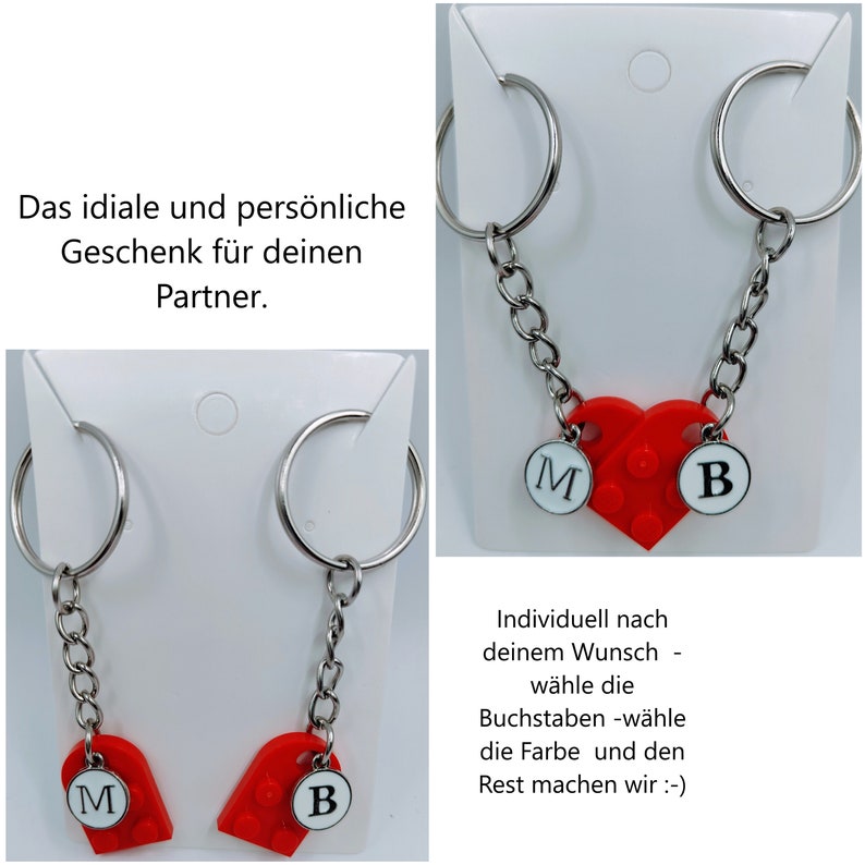 Herzanhänger Lego® mit Buchstaben-Charms ® Klemmbaustein. Viele Farben Bild 2