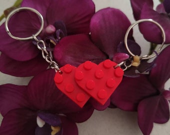 2 Lego keychains heart with gift packaging. Christmas present, partner, love