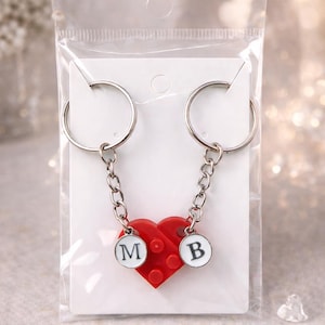 Personalized Heart Interlocking Brick Keychain with Letters | Gift for Couples & Friends