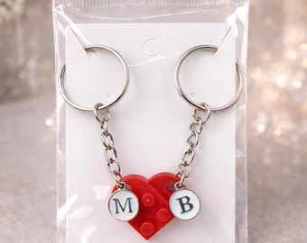 Personalized Heart Interlocking Brick Keychain with Letters | Gift for Couples & Friends