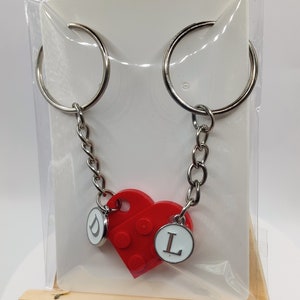 Heart pendant Lego with letter charms ® clamp building block. Many colours !