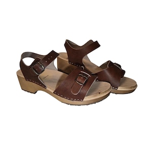 Open Toe Leather Clogs: Swedish Wooden Sandals with Buckle
