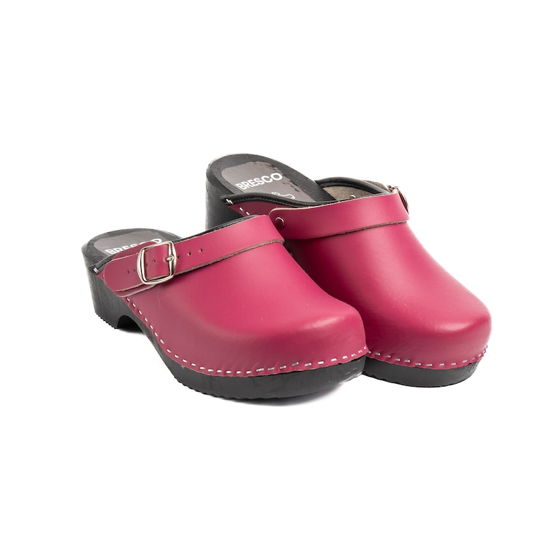Handmade Swedish Clogs: Pink Leather & Alder Wood, Adjustable Buckle - Etsy