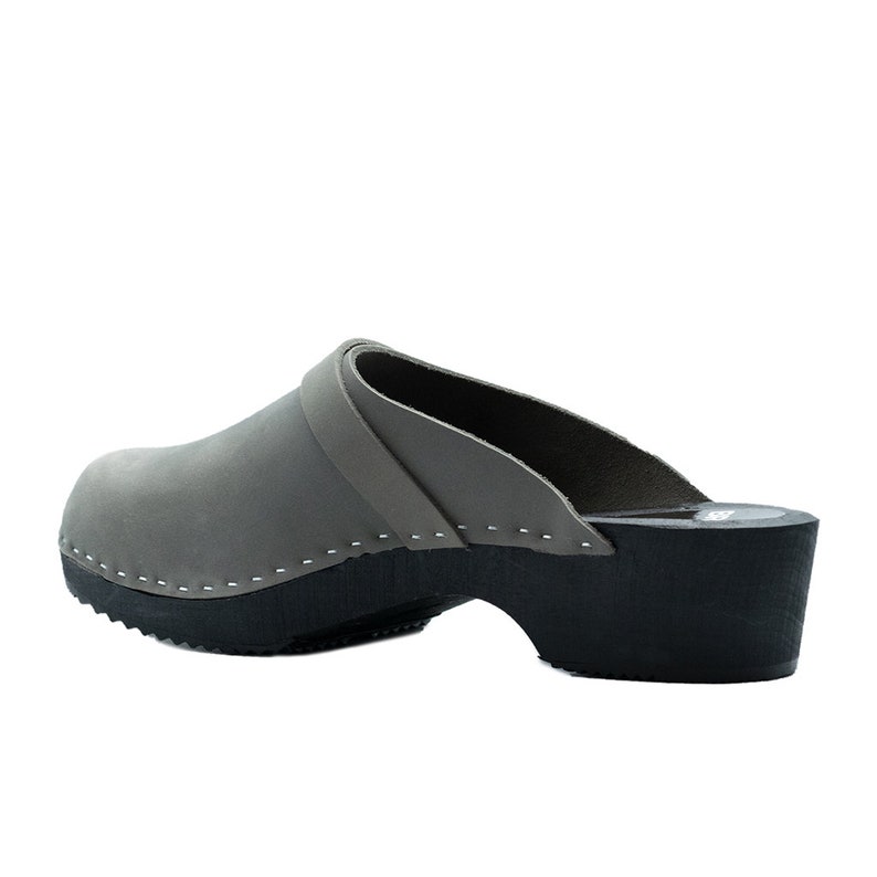 Jena Gray Nubuck Wooden Clogs Wooden Sole Real Leather Etsy