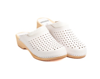 Men's Leather Clogs: Handmade Wooden Sole Perforated Design