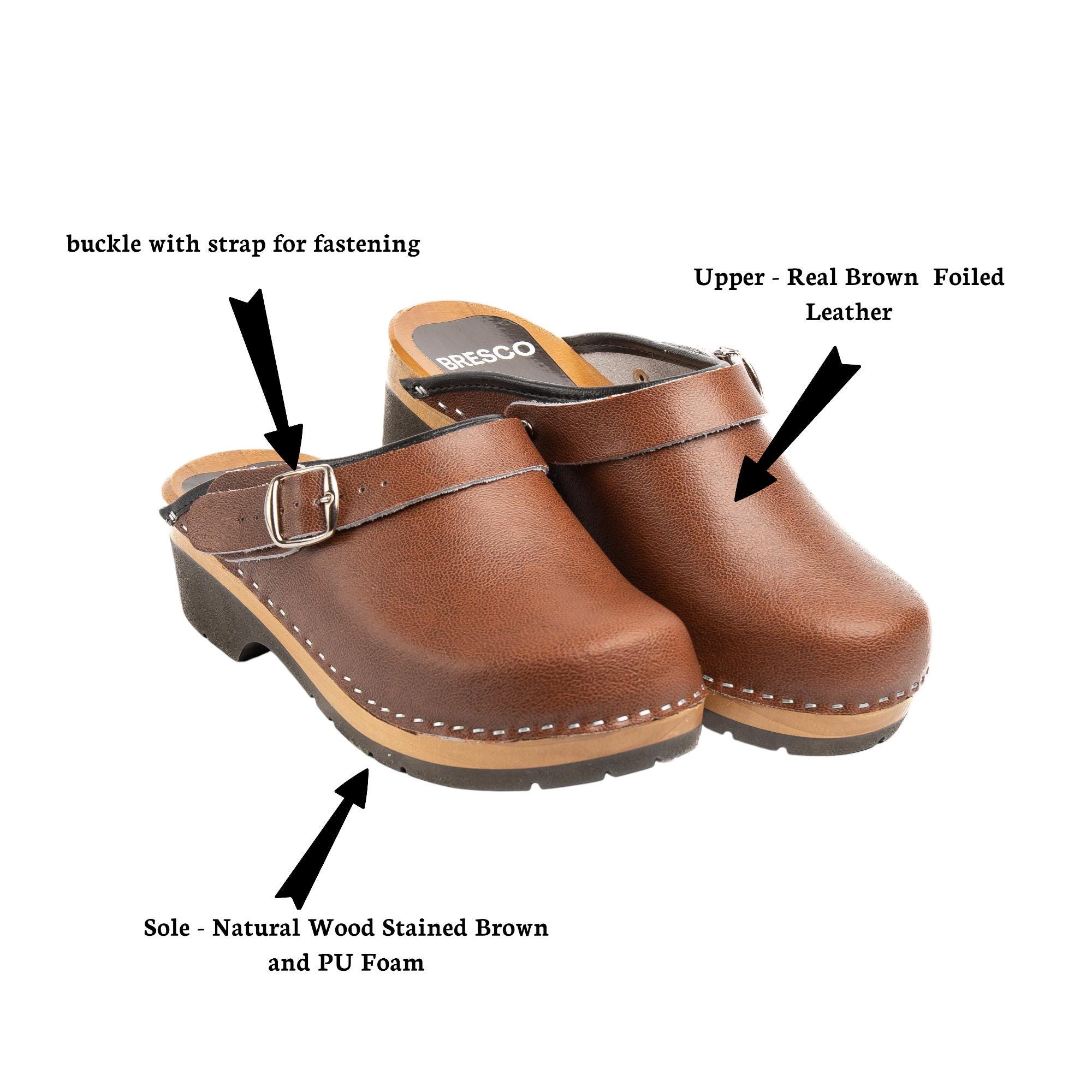 Swedish Leather Clogs: Brown Buckle Clogs, Alder Wood Sole - Etsy