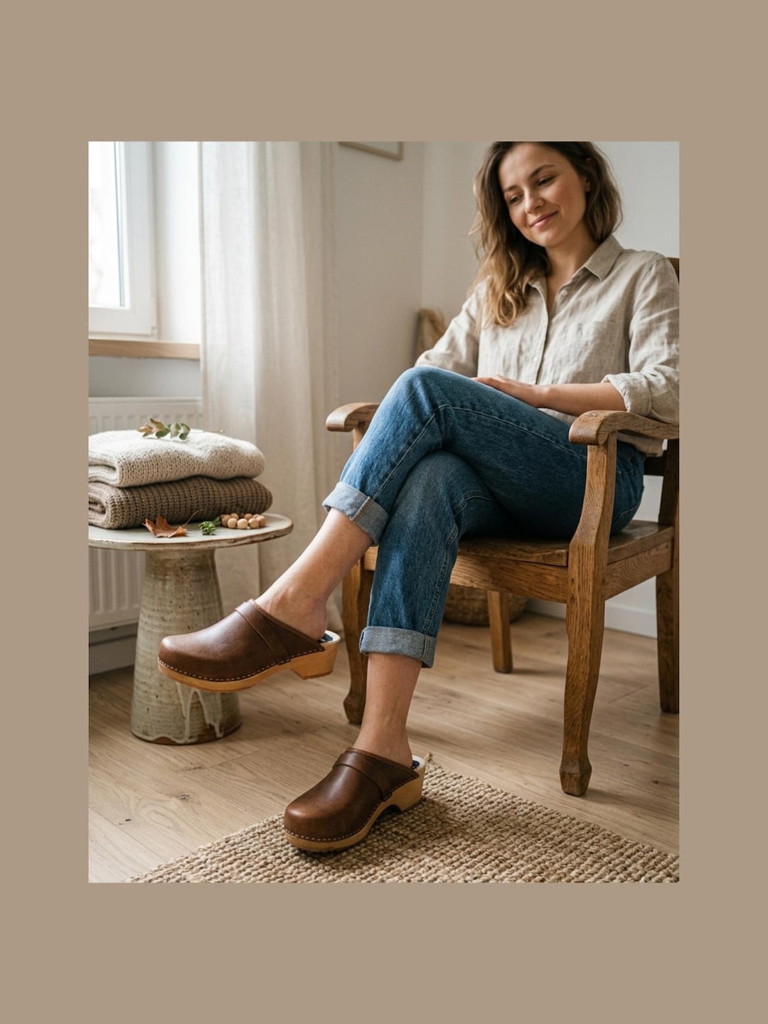 Handmade Brown Leather Wooden Clogs: Swedish Wooden Shoes, Women Style ...