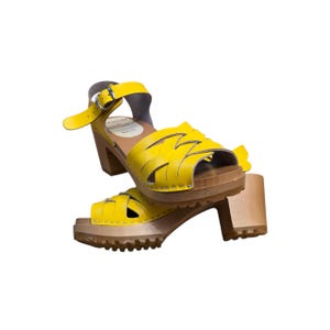 Bresco Sunny Yellow Leather Clogs – Retro Braided Platform Sandals