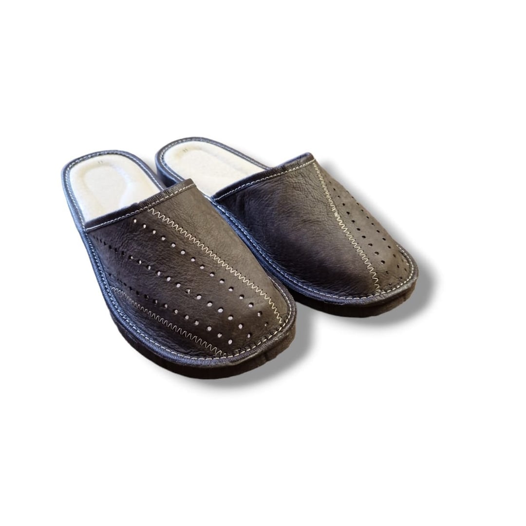 Buy Handmade Leather Slippers: Cozy Grey Slip-ons for Men Online in India 