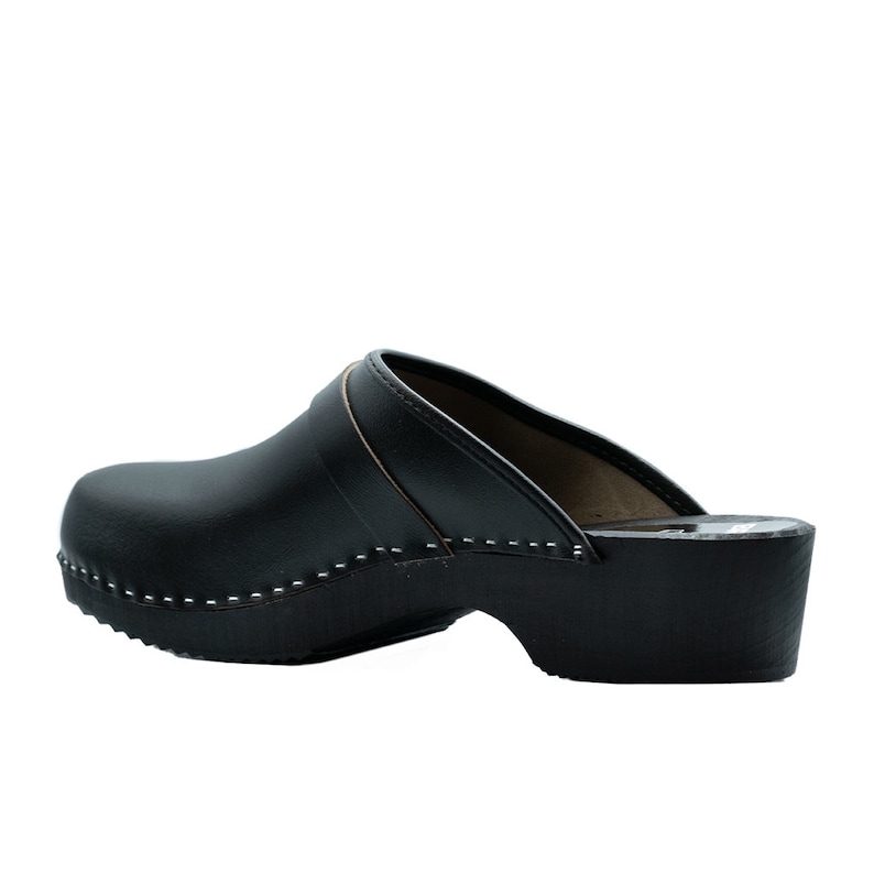 Black Leather Swedish Clogs: Handmade Wooden Sole Shoes - Etsy