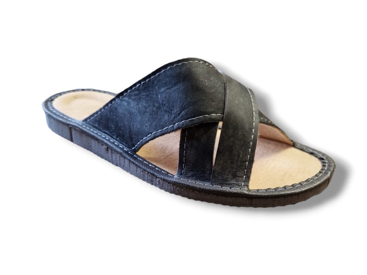 Gray Leather Slippers Men - Slipper Shoes Men Handmade in