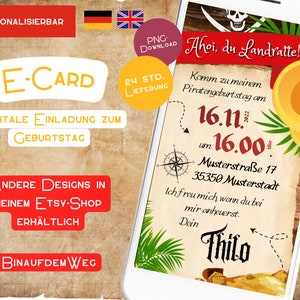 Einladung Kindergeburtstag Pirat ECard Junge digital Mädchen Schatz Schnitzeljagd Einladungskarte WhatsApp Geburtstagseinladung Jungs Motto