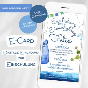 Einladung Einschulung - Schulanfang - WhatsApp - personalisiert - E-Card - blau - Junge - Mädchen Erster Schultag Geschenk Schultüte Feier