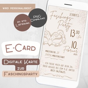 Invitación Carnaval Mardi Gras Tarjeta electrónica digital WhatsApp Tarjeta personalizada Regalo Beige Boho Minimalista Teléfono móvil Marrón Fiesta de disfraces