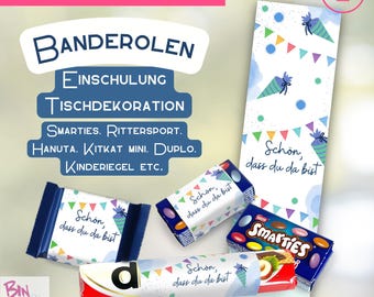 School enrollment banners - Rittersport, Smarties, Duplo - 3 PDFs to print - Digital goodie or party favor - Guest gift to stick on yourself