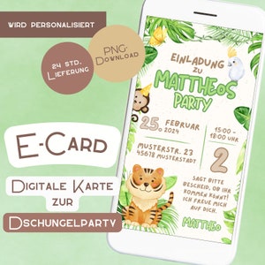 Invito compleanno bambini giungla invito compleanno neonato ECard biglietto d'invito verde primo compleanno scimmia pappagallo telefono cellulare primo ragazzo
