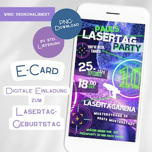 Invitación de cumpleaños para niños Lasertag Tarjeta electrónica digital Cumpleaños infantil Niño Niña Tarjeta de invitación colorida WhatsApp Invitación de cumpleaños infantil