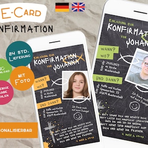 Invitation Confirmation E-Card numérique WhatsApp personnalisée avec photo célébration confirmation baptême communion garçon fille religion psaume - coloré