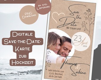 Save the Date digital with picture wedding invitation engagement marriage e-card WhatsApp invitation card personalizable brown boho country wedding