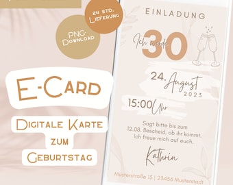 Invitation card birthday beige elegant - Ecard birthday invitation - Minimalist - 20 30 40 50th birthday party girlfriend spontaneous
