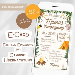 Convite para acampamento, salve a data, cartão eletrônico digital, WhatsApp, personalizado, menino, menina, pijama, festa, floresta, festa noturna, festa do pijama