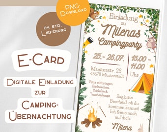 Camping Invitation Camping Save the Date Digital E-Card WhatsApp personalized Boy Girl Pajama Party Forest Sleepover