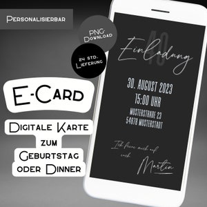 Einladungskarte Geburtstag schwarz elegant - Ecard Geburtstag Einladung - Minimalistisch - 20 30 40 50 - Weihnachtsfeier, Weihnachtsessen