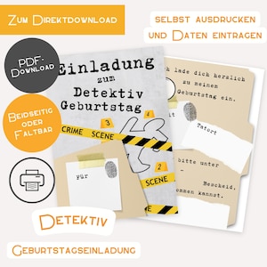 Uitnodiging Detective om af te drukken Afdrukbestand Verjaardagsfeestje Kinderverjaardag Verjaardagsuitnodiging Downloaden Meisje Jongen Ontsnappingsmotto