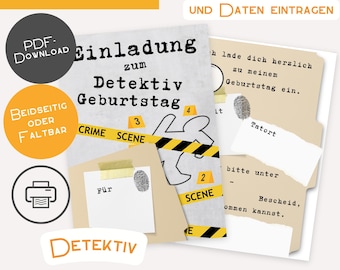 Invitation Detective to Print Print File Birthday Party Children's Birthday Birthday Invitation Download Girl Boy Escape Motto