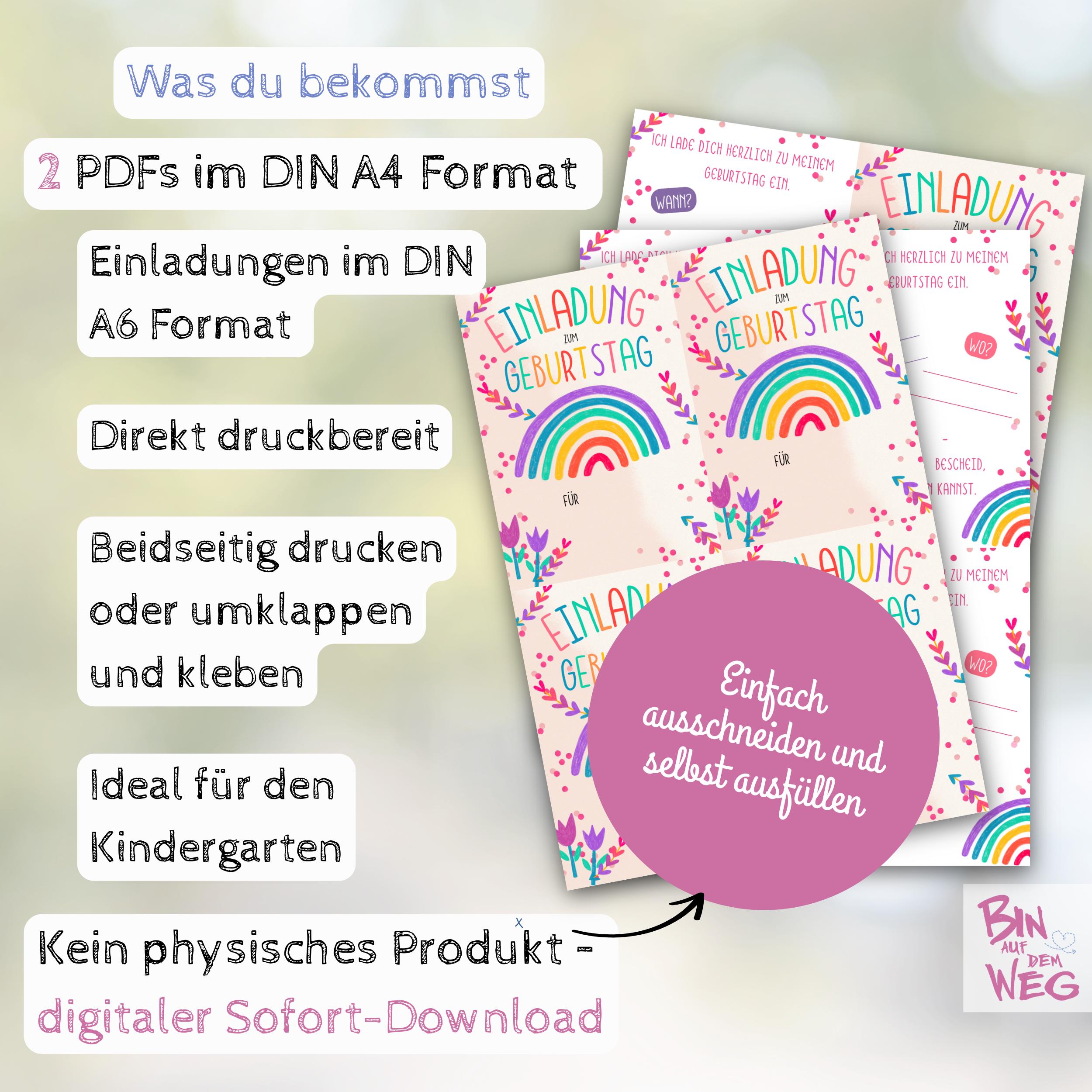 Kindergeburtstag Einladungen Regenbogen – 24–32 Stück Mit Faltumschlag & Aufklebern