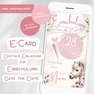 Matrícula escolar Salvar a data Convite de cavalo Cartão eletrônico digital WhatsApp Personalizado para meninas Presente para primeiro dia de aula Bolsa escolar Rosa Celular