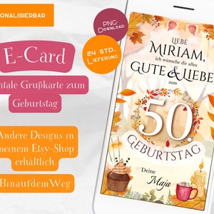Glückwunschkarte Geburtstag Digitale ECard 50 Grußkarte Geburtstag Einladungskarte Glückwunsch Geschenk Beste Freundin Herbst WhatsApp